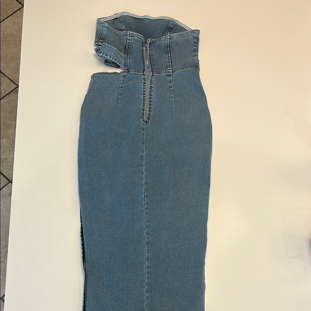 Blue Denim Strapless Dress - Picture 3 of 5
